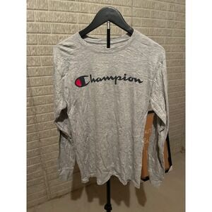 Champion Long Sleeve T Shirt Mens Small Gray‎ Logo Graphic Crew Neck Casual